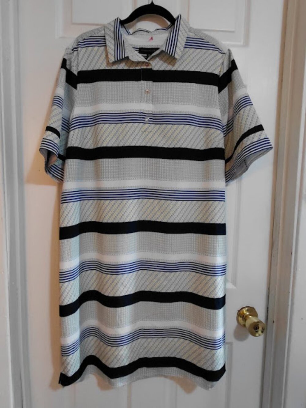 Women’s Banana Republic White Navy Green Striped Geometric Collared Tunic Dress